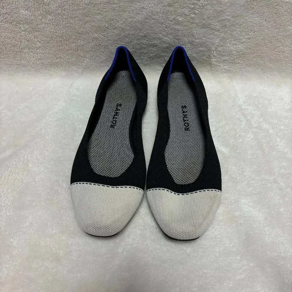 Rothy’s Womens The Square in Moonlight‎ (Cream) Cap-Toe and Black Size US 10.5